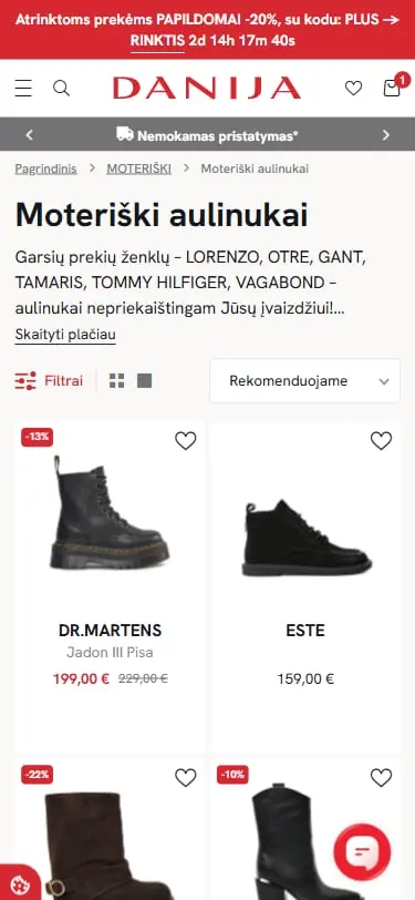 Danija.lt moteriškų aulinukų kategorija telefone