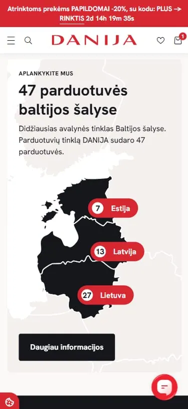 Danija.lt parduotuvių žemėlapis – 47 parduotuvės Baltijos šalyse telefone