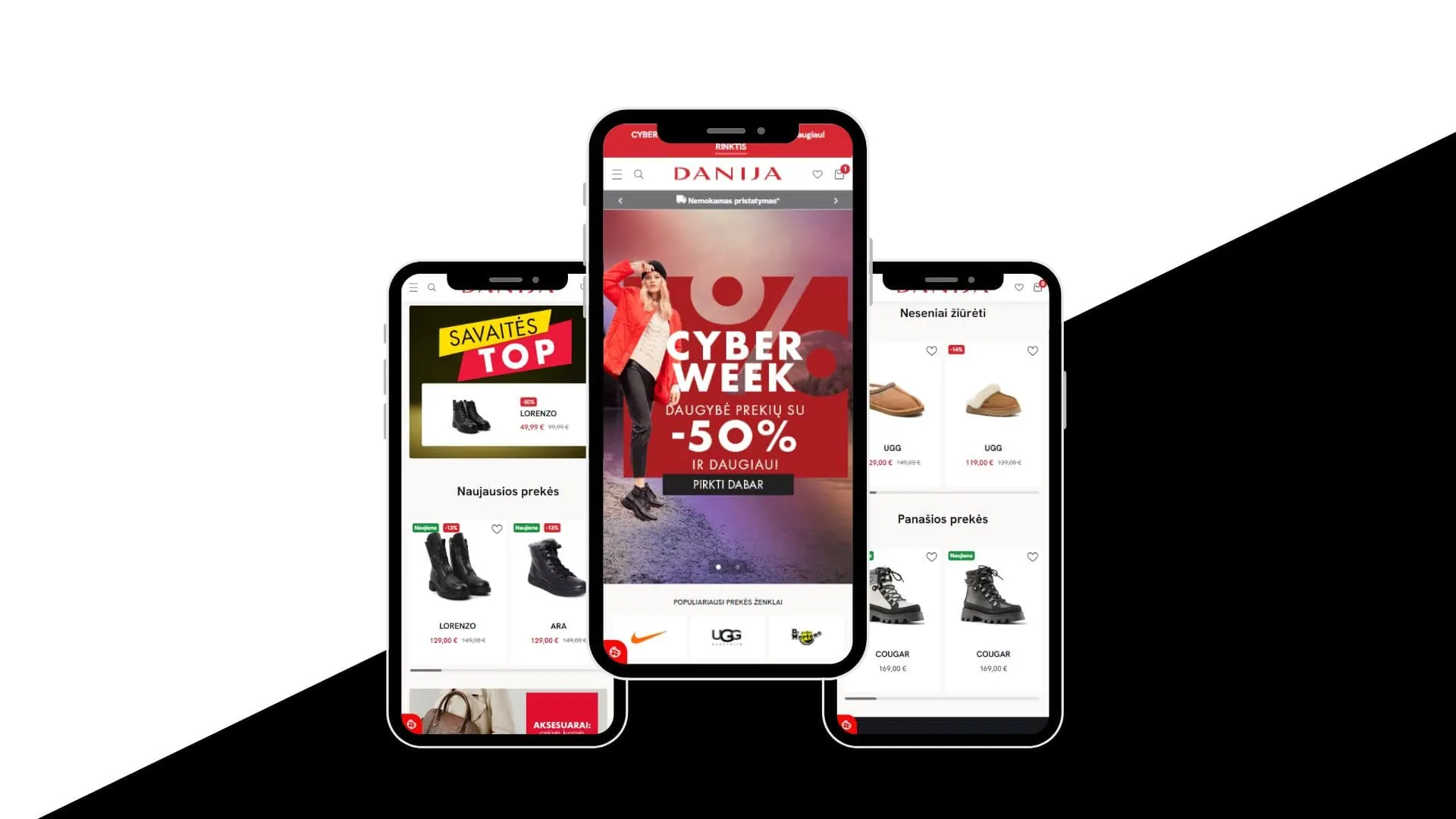 PrestaShop el. parduotuvė Danija.lt telefonų ekranuose